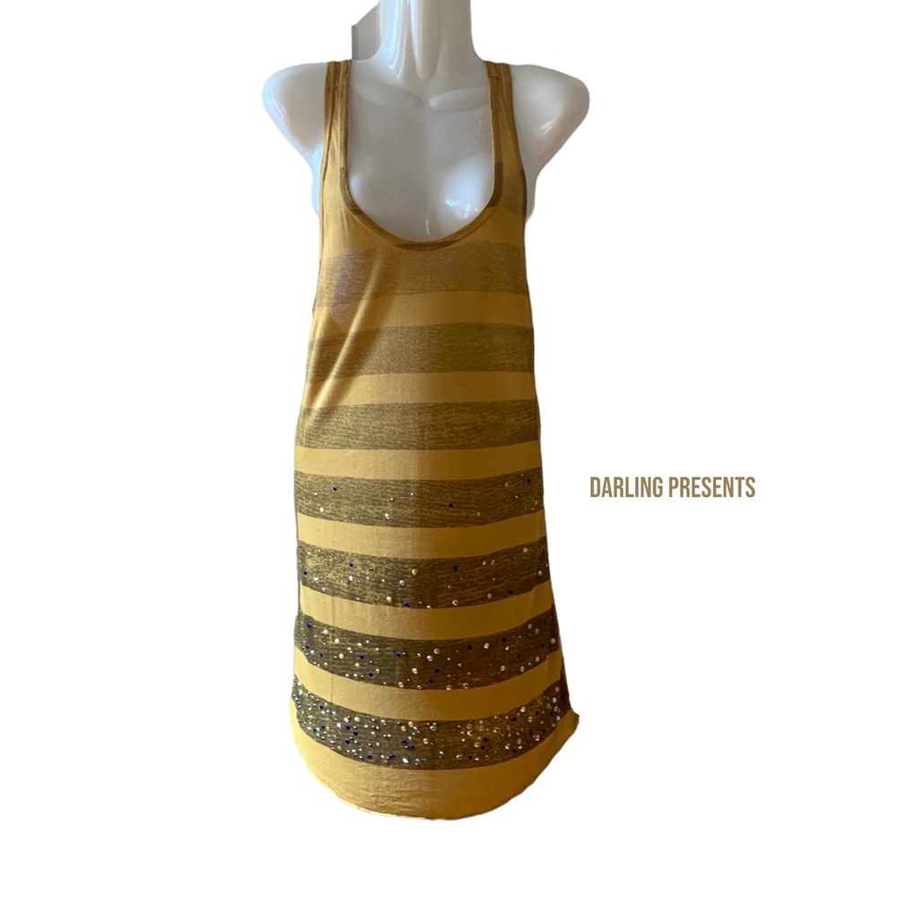 Free People We The Free Stud Strip Long Tank Top Women Color Mustard Size S